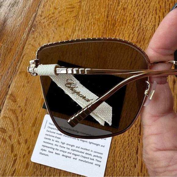 NWT Chopard Gold Butterfly Sunglasses Metal Frame Smoke Gradient Lenses - Picture 9 of 16